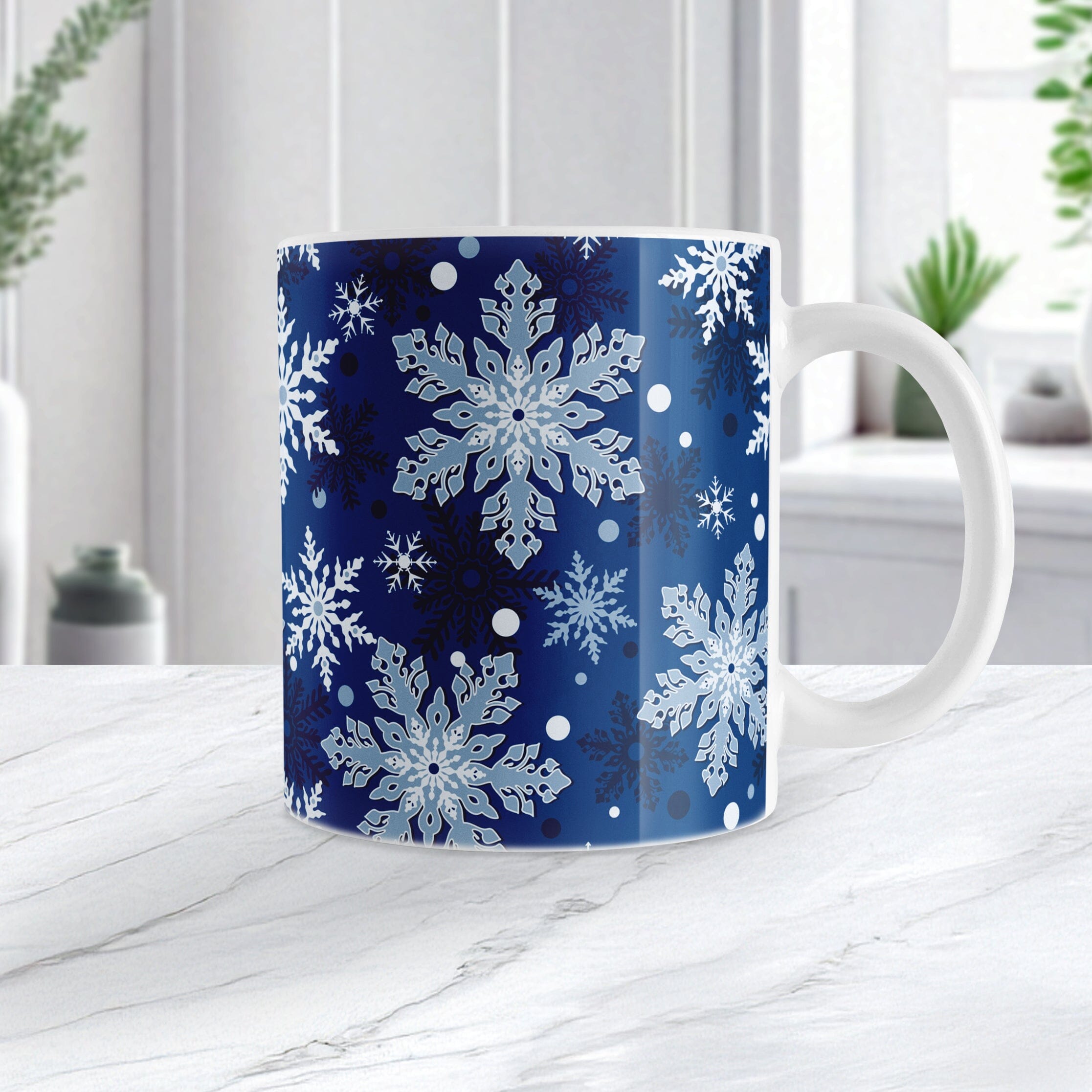 Classic Blue Snowflake Pattern Winter Mug